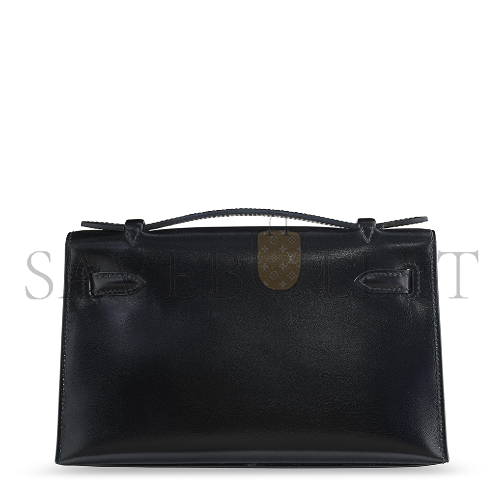 H**mes master black box leather so black kelly pochette with pvd hardware (22*14*7cm)